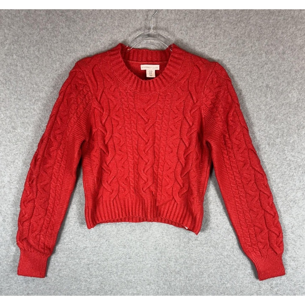 Sincerely Jules Sweater Womens Medium Red Cable Knit Crewneck Pullover Knitwear